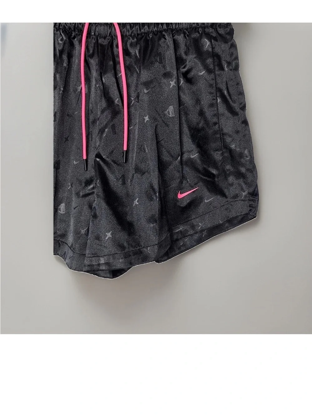 Nike Women's Black Athletic Shorts with Pink Drawcord and Logo